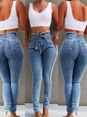 High Waist Jeans For Women Slim Stretch Denim Jean Bodycon Tassel Belt Bandage Skinny Push Up Jeans Woman clothe 4XL 5XL SHOWLU FASHION STORE
