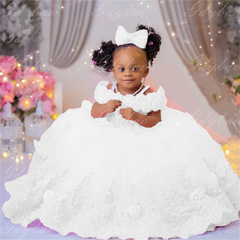 Pink Flower Girl Dresses Luxury Big Pearls Lace Ball Gown First Communion Dress Birthday Photos Shoot Gowns for Party