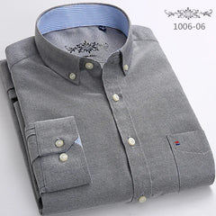 Men's 100% Cotton Smart Casual Shirt Long Sleeve Plaid Oxford Casual Solid Color Print Regular Fit Dress Shirt Oversized 6XL