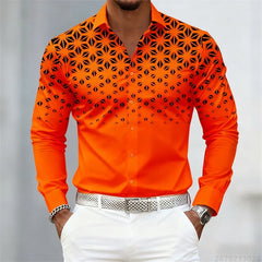 17 colors of men's shirts, fashionable geometric pattern print long sleeve shirts, personalized trendy slim lapel casual shirts