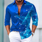 Men's Gradient Geometric Print Long Sleeve Shirt Fashionable Designer Lapel Button up for Outdoor Leisure Vacation