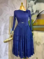 Miyake Miyake Plus Size Pleated Women's Dress Lace Corsage Slim Fit