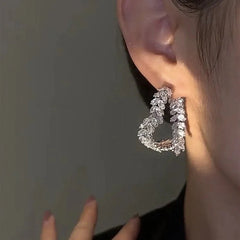 New Design Luxury Zircon Flower Stud Earrings for Women Fashion Brand Jewelry Double Used Crystal Leaves Earrings SHOWLU FASHION STORE