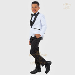 Boys' formal suit 3 pcs white jacket vest pants with black tie, kids' uniform set custom tuxedo for wedding prom birthday party