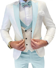 Fashion Jacquard Men's Formal Groom Suits 3 Pieces Men Suits Peak Lapel Single Breasted Blazer Vest Pants for Business/Wedding