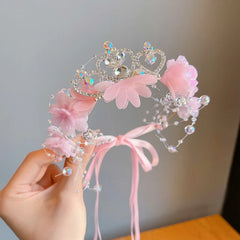 Kids Elegant Flower Wreath Fairy Crown Headband Princess Girls Rhinestone Hair Hoop Kids Birthday Wedding Hairband