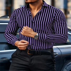 European high quality men's striped long-sleeved single-breasted casual business shirt luxury temperament plus size 6XL
