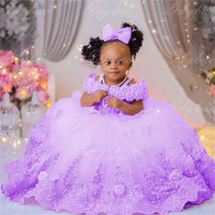 Pink Flower Girl Dresses Luxury Big Pearls Lace Ball Gown First Communion Dress Birthday Photos Shoot Gowns for Party