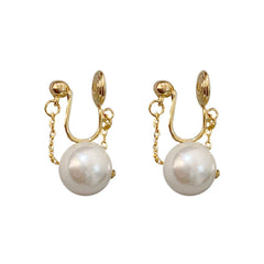 Vintage Simple Pearl Mosquito Coil Painless Clip Earrings for Woman Without Piercing Hanging Chain Drop Earrings Party Jewelry