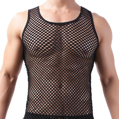Fashion Tank Tops For Men Hollow Out Undershirt Mesh Breathable Sleeveless Vest
