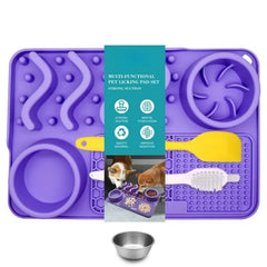Slow Feeder Mat for Pets - Non-Toxic Silicone (Turquoise) Upgraded Anxiety and Boredom Relief Tool with Aluminum Bowl,17x11x2 in