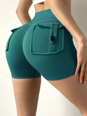 Summer Peach Butt Fitness Exercise Three-Quarter Pants Cargo Air Dry Pocket Yoga Tight lift the hips Women's Shorts