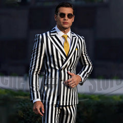 Chic Two-Tone Striped Men Suits Double Breasted Stylish Outfits Fashion Casual Business Wedding Party Tailored Male Suit 2 Piece