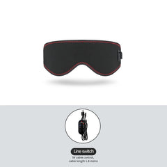 A black heated eye mask with red stitching and a 1.8-meter USB cable with a control switch.