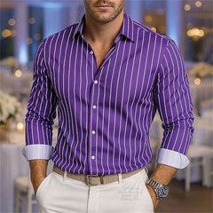 Men's stylish striped shirts, high quality casual breathable lapel button down shirts, long sleeve shirts comfortable men's tops