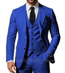 3 Piece Solid Wedding Men Suits Formal Groom Tuxedos Prom Party Male Suits Fashion Men Clothing Set Peak Lapel Jacket Pants Vest