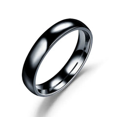 A simple, high-polished black stainless steel wedding band with a 6mm width.