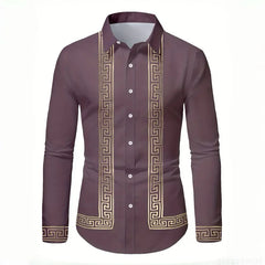 Men's Retro Geometric Print Long-Sleeve Shirt, Stylish Black and White Color-Blocked Slim Fit Shirt, Casual and Versatile Top
