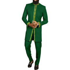 New In African Summer Business Men's Short Sleeve Suit Embroidery Dashiki Shirt Pants Sets 2 Pieces Outfits Wedding Party 2025