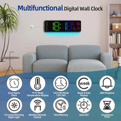 13-Inch LED Digital Wall Clock with RGB Night Light
