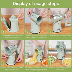 5 in 1 Rotary Cheese Grater with Handle Kitchen Vegetable Cutter Slicer Round Mandoline Drum Slicer with Suction Base JT435