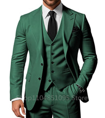 3 Piece Solid Wedding Men Suits Formal Groom Tuxedos Prom Party Male Suits Fashion Men Clothing Set Peak Lapel Jacket Pants Vest