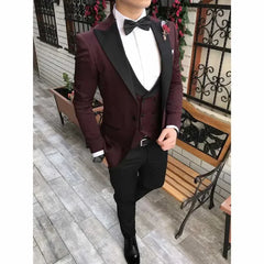 Slim Fit Formal Men Suits 3 Pcs Groom Tuxedos Notch Lapel Olive Green Groom Tuxedo for Wedding Best Man (Jacket + Vest + Pants)