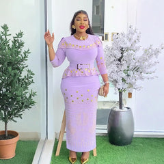 African Party Dresses for Women Plus Size Dashiki Diamond Bodycon Maxi Long Dress Elegant Turkey Muslim Wedding Evening Gown