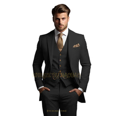 Men's grey 3-piece suit (jacket + vest + trousers) Elegant classic wedding attire, custom banquet birthday party tuxedo