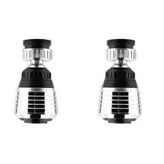 Two chrome-finished 360-degree swivel faucet aerators with water-saving filter nozzles.