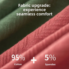 Close up of textured red fabric with text indicating a blend of 95 percent cotton and 5 percent spandex.