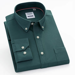 Premium Men's Plaid Striped Dress Shirt - Comfortable Cotton, Long Sleeve - For Spring Autumn Casual or Light Business Wear