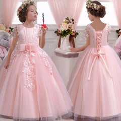 Girls' Pearl Sequin Princess Dress 4-12 Fashion Off Shoulder Bunny Dress Banquet High end Lacing Evening Dress