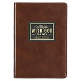 A brown leather devotional book for men titled One Minute With God with 365 daily devotions.