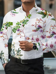 New Men's Long Sleeve Casual 3D Flower Printed Shirt Fashion Casual Spring Autumn Long Sleeve Flap Top