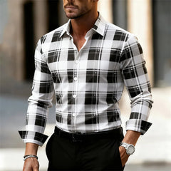 Men's plaid shirt, fashionable and casual street style long-sleeved shirt, men's tops, outdoor daily wear, large sizes XS-6XL