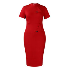 Yihddy Women's Bodycon Midi Dress with half high collar, vintage party sheath style, shown in black on a model.