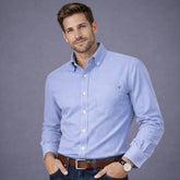 Men's 100% Cotton Smart Casual Shirt Long Sleeve Plaid Oxford Casual Solid Color Print Regular Fit Dress Shirt Oversized 6XL