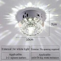 A modern surface-mounted crystal LED ceiling light measuring 10cm wide and 7cm high.