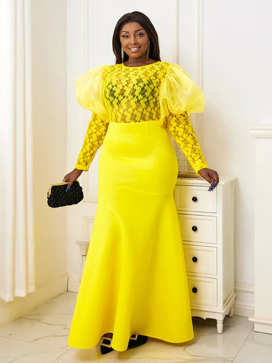 Women Long Wedding Evening Dresses See Through Lace Long Sleeve Mermaid Floor Length Maxi Gowns Large Size Celebrity Night Out SHOWLU FASHION STORE