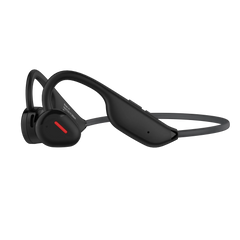 Black open-ear wireless sports headphones with a flexible neckband design.