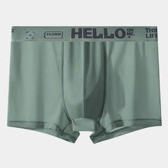 Sage green men's boxer briefs with a branded elastic waistband.