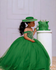 Orange Tulle Girls Birthday Party Dresses Customized Ball Gown Crystal Flower Girl Dresses for Wedding Baby Girls Pageant Dress