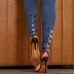 Spring 2025 Fashion Button Jeans Women Casual Skinny Pencil Pants High Waist Slim Stretch Denim TrousersLady Butt Lifting Jeans SHOWLU FASHION STORE