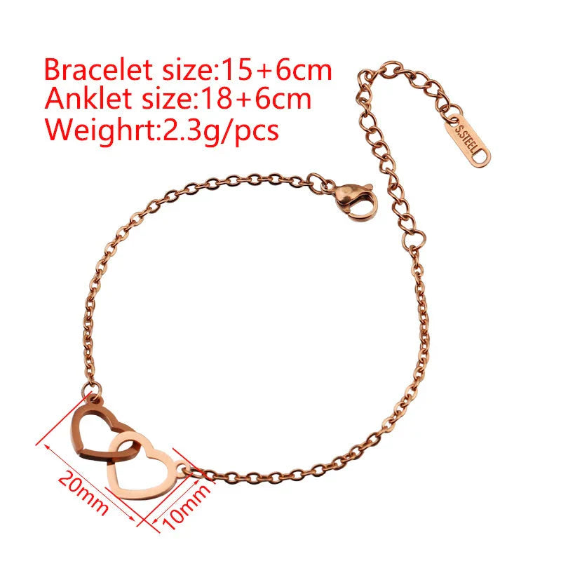 2024 New Valentine's Day Gift Double Heart Bracelets for Women Custom Engraved Name Steel Bracelets Eternal Rose Box Wedding Box SHOWLU FASHION STORE
