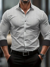 New men's collar shirt with spring casual design, long sleeved shirt, comfortable checkered color blocked men's top