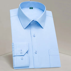 Men's Classic Contrast Stitching Front Placket Dress Shirts Semi-formal Long Sleeve Standard-fit Social Business Office Shirt
