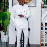 2025 New men's suit, white pocket, 2-piece set, luxury wedding casual suit, traditional African style of ethnic minorities