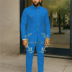 Affrica Style White Stand Collar Single Breasted Jacket Pants Business Men Suit Tuxedos Groom Wedding Suits Male Blazer Sets