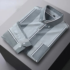 Men Printed Shirt Spring and Autumn Long-sleeved Pocket Stripes Shirt Slim Man Fashion Korean All Matching Casual Undershirt